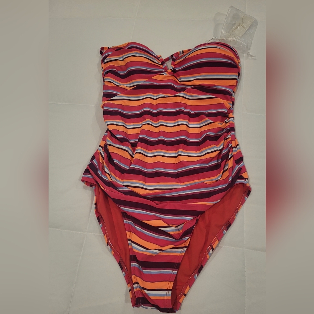 Anne Cole Striped One-Piece Swimsuit in Red, Orange, Pink, Purple